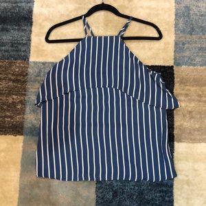 Blue&White Striped High-Neck Tank